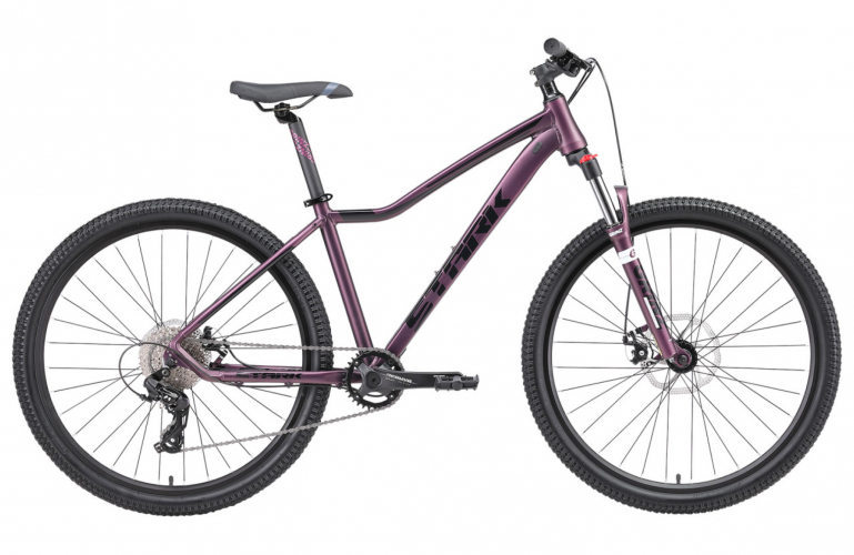  Фото 27.5" Велосипед Stark'24 Viva 27.2 D, рама алюминий 14.5, фиолетовый матовый/черный